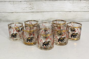 Vintage New York American Stock Exchange Bar Glass Set  Mid-Century Modern Cocktail Tumblers (3.25'H)