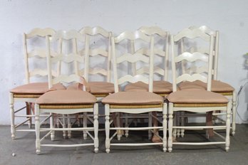 Set Of Seven  French Country Paint Decorated Ladder Back Chairs