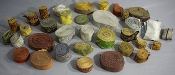 Super Group Lot Of Vintage Woven Fabric Rolls Of Ribbons And Borders