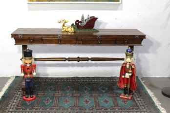 Flip Top Console Table With Drawers And Turned Cross-Stretcher