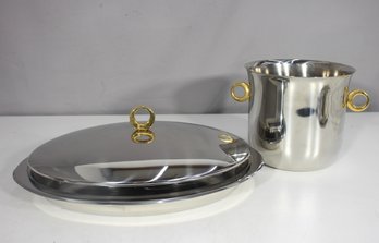 Vintage Summit Italy Stainless Steel & Glass Serving Set  Ice Bucket & Covered Casserole