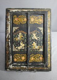 Antique Persian Painted Mirror With Folk Art Panels