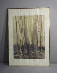 Framed Lithograph Reproduction Of Road With Poplars After Van Gogh