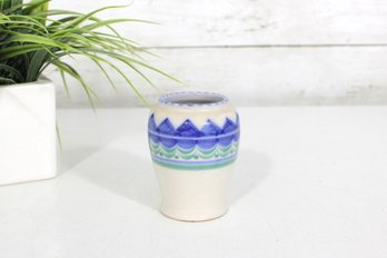 Poole Pottery Mini Vase  Blue & Green Geometric Design  3.5' Tall