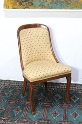 Elegant Vintage Upholstered Side Chair With Polished Wood Frame