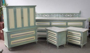 6pcs Painted Marble Top Bedroom Set