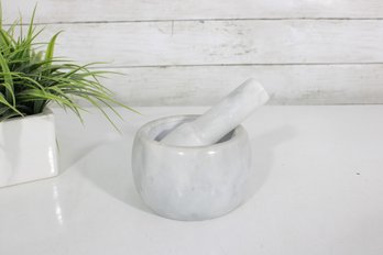 White Marble Mortar & Pestle Set  Natural Stone Kitchen Tool  4.5' Round