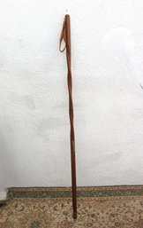 Hand-Carved Wooden Walking Stick / Cane W/ Leather Wrist Strap  54' Tall