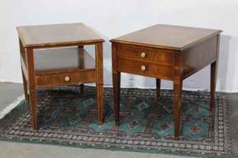Pair Of William A. Berkey Furniture Co. End Tables  One Drawer, One Shelf Design