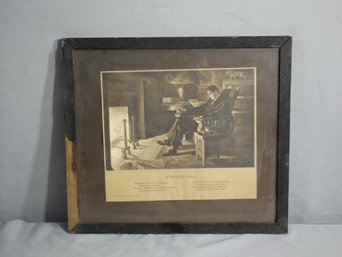 Framed Vintage  Offset Litho Print Forgetting Poem With Drawing