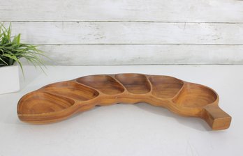 Vintage Monkeypod Wood 6-Section Serving Tray  Mid Century Divided Snack Dish