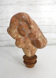 Abstract Stone Sculpture On Wood Base  14.5' Modern Organic Form  Hand-Carved Art Accent