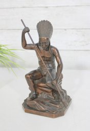 ANTIQUE USA J.B. BRONZE INDIAN WAR CHIEF EAGLE SPEAR STATUE SCULPTURE