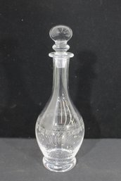 Large Etched Crystal Wine Decanter W/ Stopper  Elegant Floral Design  12.5' Tall