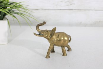 Vintage Brass Elephant Figurine  Trunk Up  4' Tall  Good Luck Decor