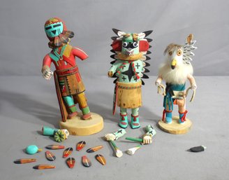 Trio Of Southwestern Native American Kachina Dolls - Restoration Required
