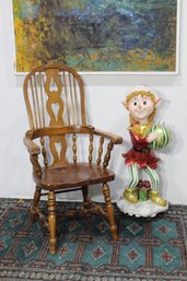 Vintage Windsor Style Wooden Armchair With Heart Back Design