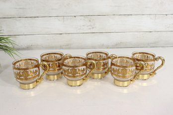 Set Of 6 Vintage Gold Gilt Glass Demitasse Cups W/ Ornate Handles  3.5' H