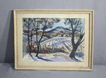 Vintage Winter Landscape Sketch By K. Sneider, Signed,  In Fine Frame