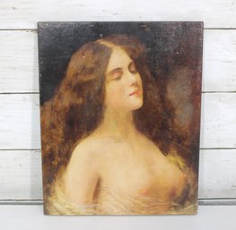 Vintage Portrait Painting On Board  Romantic Female Figure  Antique Style  10.5' X 9'