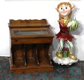 Vintage Wooden Magazine Rack With Glass Panel Lid And Hidden Storage Compartment