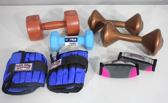 Mixed Lot Of Dumbbells, Hand Weights & Weighted Gloves  Workout & Fitness Set