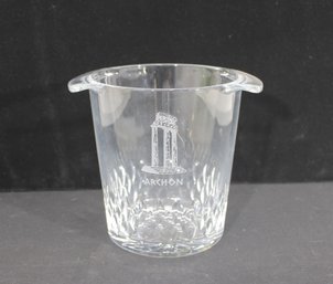 Large Crystal Ice Bucket  AKRON Etched  7.5' Tall X 6.5' Round