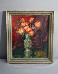 Vintage Oil On Canvas Still Life With Flowers, Signed Rucker 1935