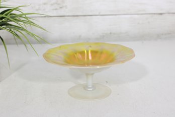 Vintage Iridescent Art Glass Compote  Ruffled Edge  Carnival Style  3 X 6 Round