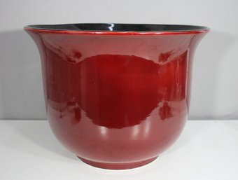 Very Large 17 H X 22 Round Red & Black Glazed Ceramic Planter