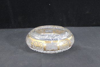 Vintage Cut Glass / Crystal Ashtray  Frosted Floral & Gold Scroll  2.5' X 5.5'