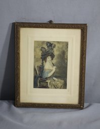 Vintage Campbell Art Co Print Lady With Fan Art After A. Faivre In Ornate Gilt Gesso Frame