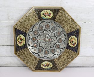 Large Vintage Decorative Wall Clock  Ornate Asian-Style Floral Design  17.5 X 17.5  Untested