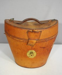 Antique Leather Top Hat Case With Brass Hardware  Vintage Equestrian Travel Luggage