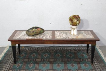 Vintage Marble-Top Coffee Table With Pink And White Veining