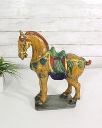 Vintage Carved Wooden Horse Figurine Sculpture  Hand Painted  12  Ear Damage