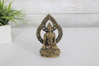 Vintage Brass Buddha Statue  Ornate Flame Halo  6' Tall  Seated Figure