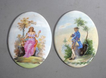 'Pair Of Vintage Japanese Porcelain Painted Plaques, 5' X 3.5'