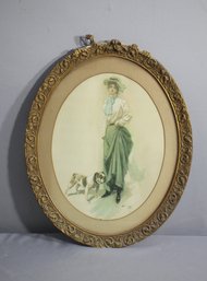 Vintage Harrison Fisher Lithograph In Embellished Oval Frame, Signed