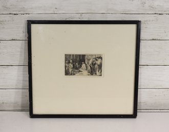 Framed Rembrandt Print The Synagogue  Signed In Plate  13 X 14.5