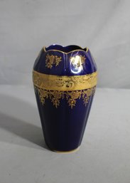 Elegant Imperial Limoges Cobalt Blue Vase With 22K Gold Trim