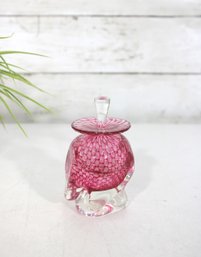 Signed Art Glass Perfume Bottle  Cranberry Controlled Bubble  Stopper  4' Tall