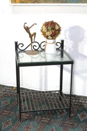 Metal And Glass Side Table With Decorative Scrollwork