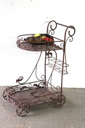 'Vintage Metal Bar Cart With Ornate Scrollwork  Elegant Serving Trolley'