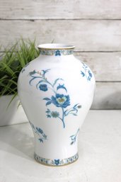 Haviland Limoges Marie-Louise Porcelain Vase  Blue Floral & Gold Trim, 9H, France