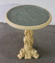 'Ornately Carved Pedestal Table With Glass Top  Intricate Decorative Motifs'