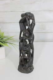 Vintage Hand Carved African Wood Sculpture Tribal Figures Carving 13'