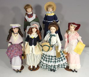Franklin Heirloom Dolls - Lot Of 7 Vintage 16' Porcelain Dolls In Period Costumes