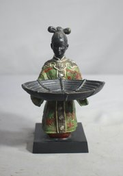 Asian-Inspired Female Figurine With Offering Candle  Tray