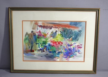 Robert E. Wood Watercolor Market Scene - Framed Artwork